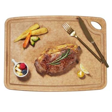 Imagem de Elihome Tábua de corte média da série clássica para cozinha: composto de fibra de madeira natural, pode ser lavado na lava-louças, ecológico, sulcos de suco, não poroso, reversível, sem BPA, feito nos