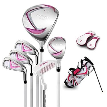 Imagem de PGM Conjunto completo de taco de golfe júnior inclui motorista, híbrido, 7, 9, ferros de cunha, putter, bolsa de suporte destro para crianças de 6 a 8 anos, 6 peças de tacos de golfe juvenis com 2