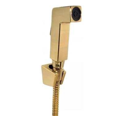 Imagem de Ducha Higiênica Mangueira 1,2m Completa Quadrado Luxo Com Registro (Dourado)