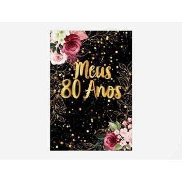 Imagem de Painel De Festa Vertical 1,50 x 2,20 - Meus 80 Anos Dourado Efeito Bri