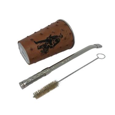 Imagem de Kit tereré cuia copo redondo alumínio revestido de couro modelo avestr