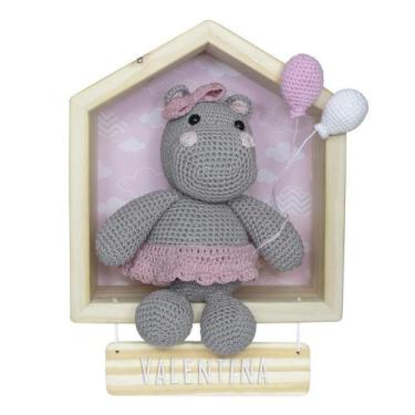 Imagem de Porta Maternidade Casinha Hipopótamo Menina Crochê Quarto Bebê Infanti