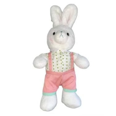 Imagem de Coelho de Pelúcia com Camisa Pontilhada de Quadrados Verdes - 38cm - 1