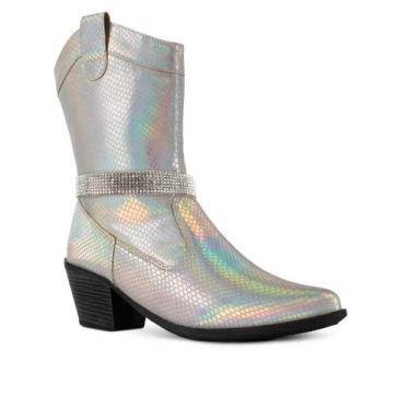Imagem de Bota Country Cano Medio Feminina Holografica A1248HL - Takata, Prata, 