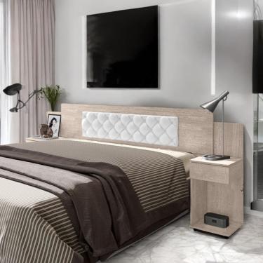 Imagem de Cabeceira Ajustável Arabella Amarula com Capitonê Branco