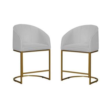 Imagem de Kit 02 Poltronas Banqueta Mia Tecido Suede Base Metal Dourada - Estopa