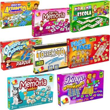 Imagem de Kit 8 Jogos Educativos Dominó Quebra-cabeça Jogo Da Memória - IOB