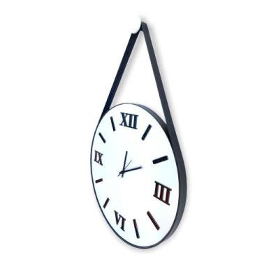 Imagem de Relógio de Parede ADNET 40cm, Fundo Branco, Algarismos Romanos 3D Pret