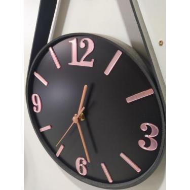 Imagem de Relógio Parede,ACM Preto 26cm, Alças Couro Preto, Algar. Cardinais Ros