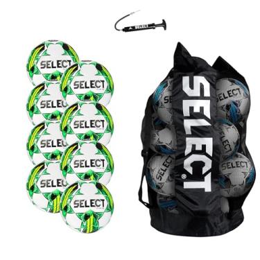 Imagem de SELECT Bola de futebol Club DB V22, pacote com 8 bolas com bolsa de bola esportiva e bomba de mão, branco/verde/amarelo, tamanho 5