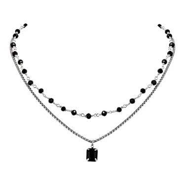 Imagem de Sacina Gargantilha gótica gótica boho, hippie, anel de cristal, gargantilha preta delicada em camadas de couro sintético, joia de presente para mulheres, meninas, Aço inoxidável, Cristal natural