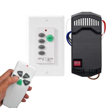 Imagem de Sunmerit Interruptor universal de parede para ventilador de teto + kit de controle remoto, kit de transmissor e interruptor DIP 53T com 3 velocidades ajustáveis, regulador de intensidade de luz,