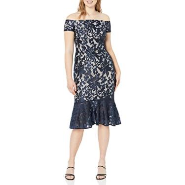 Imagem de Calvin Klein Bainha com ombro de fora e bainha com babados, Índigo/Nude, 36