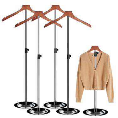 Imagem de hanvate Pacote com 4 camisetas ajustáveis para adultos, suporte de ombro flexível de 55 a 96 cm, expositor de roupas de metal portátil para pendurar, cabide para roupas, vestidos, casacos, varejo