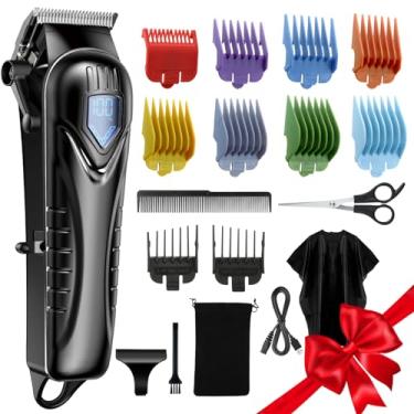 Imagem de Aparadores de cabelo para homens e mulheres profissionais, kit de corte de cabelo sem fio de baixo ruído com 10 pentes coloridos, display de LED, presentes masculinos, aparador de barba 5H, conjunto