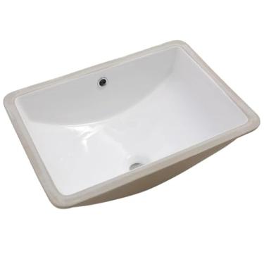 Imagem de Lordear Pia de banheiro embutida luxuosa 45,7 x 35,5 cm branco retangular pia de banheiro tigela profunda porcelana cerâmica lavatório pia com transbordamento