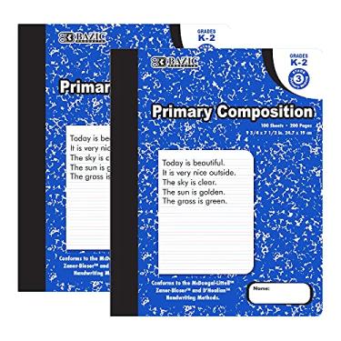 Imagem de BAZIC Caderno de redação de diário primário mármore azul, 100 folhas para escrever notas K - 2 cadernos compostos para jardim de infância e escola, pacote com 2