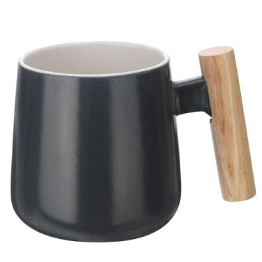 Imagem de HARFINGTON Caneca de café de cerâmica 364 g com alça de madeira simples canecas de café grandes xícara de chá de cerâmica feita à mão para café com leite e sopa de chá para escritório, casa e