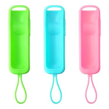 Imagem de Capa protetora de silicone para controle remoto Roku, pacote com 3 capas de bateria universais compatíveis com controles remotos Roku Smart TV Steaming Stick (azul + rosa + verde)