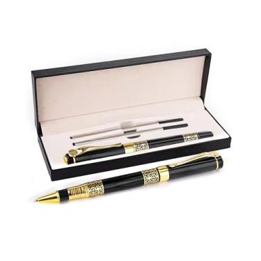Imagem de MIRACLE PRINTS Caneta executiva de luxo, caneta esferográfica de metal – caneta recarregável, elegante caneta de tinta preta, presente corporativo perfeito para professores, profissionais, caneta de
