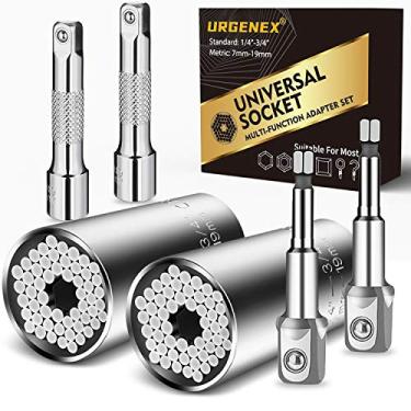 Imagem de Tomada universal de 7 – 19 mm Ferramentas de soquetes profissionais 6 peças Kit de reparo de chave multifuncional com furadeira de alimentação e adaptador de chave catraca PONFLY prata cromado Vanadium, Prata