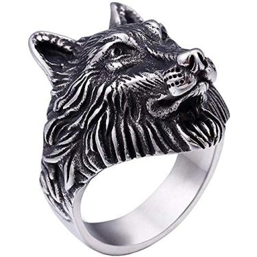 Imagem de PAURO Anel de motociclista masculino de aço inoxidável banhado a ouro vintage cabeça de lobo