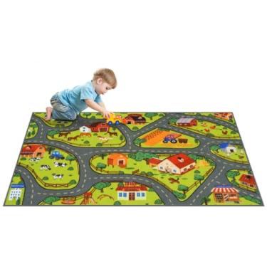 Imagem de STARUIA Tapete infantil lavável de 152 cm x 81 cm para sala de jogos, tapetes de carro de bebê para crianças, carros de brinquedo, divirtam-se com segurança, tapete educativo para pista de corrida