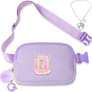 Imagem de Bolsa de cinto para meninas – Bolsa transversal com inicial para presentes de aniversário para adolescentes de 15, 6, 7, 8, 9, 10, 11, 12, 13 anos, pacote essencial para viagem Q, Roxo TW, P