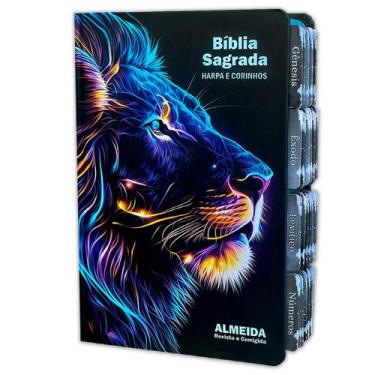 Imagem de Bíblia Sagrada Evangélica Com Índice Abas Adesivas raio azul - REI DAS