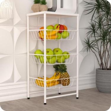 Imagem de Fruteira de Chão Para Cozinha 3 Andares Cesto Branca Plus - STEELDECOR