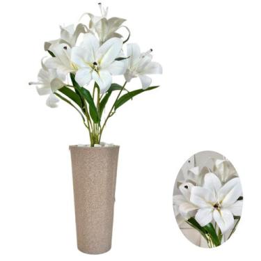 Imagem de Lirio Artificial Com Vaso Cone E Pedras Brancas Centro Mesa - PlantaIm