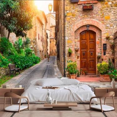 Imagem de Lcythiazole Papel de parede de tamanho personalizado - Peel and Stick, mural de parede italiano City Street View 3D para sala de estar quarto, papel de parede com foto de paisagem da cidade