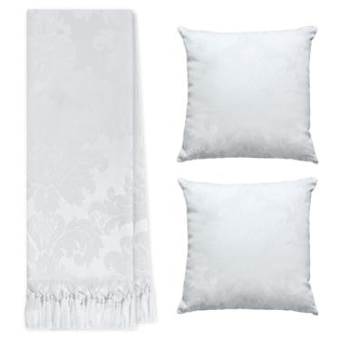 Imagem de Jogo Manta Xale para Sofá Artesanal com Franjas 1,40 x 1,80 com 2 Capas de almofadas (23 BRANCO)
