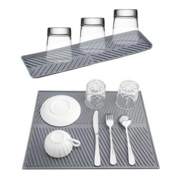 Imagem de Kit Tapete escorredor pia silicone pratos copos talheres - Tuut