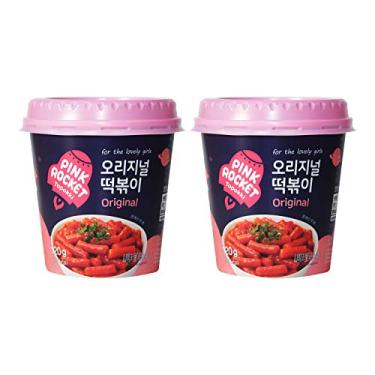 Imagem de Kit Topokki Bolinho de Arroz Coreano Instantâneo sabor Picante Original Pink Rocket 120 gramas - 2 Copos