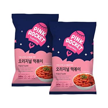 Imagem de Kit Topokki Bolinho de Arroz Coreano Instantâneo sabor Picante Original Pink Rocket Pouch 240gramas - 2 Pacotes