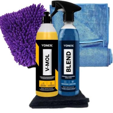 Imagem de Kit de Lavagem Automotiva Vonixx, Cera Blend 500ml, Lava-autos V-mol 500ml, Flanela, Luva, Toalha de Secagem