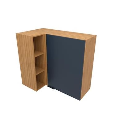 Imagem de Armário Aéreo de Canto Bartira Cristal com 1 Porta, 2 Prateleiras, 2 Nichos e 101,8cm de largura - Lâmina Mel/Azul Royal