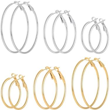 Imagem de 6/8 pares de brincos de argola banhados a ouro para mulheres, conjunto de brincos de argola de prata hipoalergênicos, de aço inoxidável, argolas prateadas, leves, grandes, pequenos, conjunto de