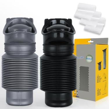 Imagem de Garrafa de xixi dobrável, mictório de emergência portátil para homens e mulheres, frascos de xixi esportivos com sacos descartáveis, 750 ml, à prova de vazamento, conjunto de 2 peças de garrafa de