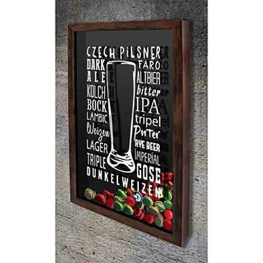 Imagem de Quadro Porta Tampinhas Tipos de cerveja 2  - Quadro Novo, Marrom, 37x5
