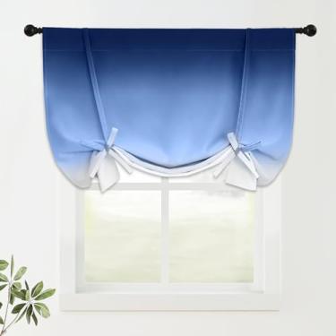 Imagem de COSVIYA Cortinas 100% blecaute azul ombré ajustáveis para cozinha, isolamento térmico, sanefação, varão, bolso, balão, persiana romana para janela pequena, 122 cm C x 107 cm L, 1 painel