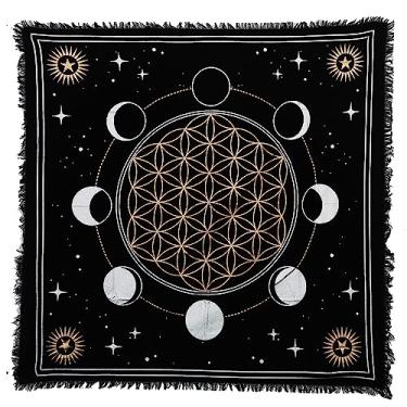 Imagem de Indian Consigners Pano Altar Phases of Moon Sun, Star & Moon Universe Premium Witchcraft Alter Tarot Spread Top Cloth Wicca Square Spiritual 36 por 36 Sagrado (Fases da Lua)
