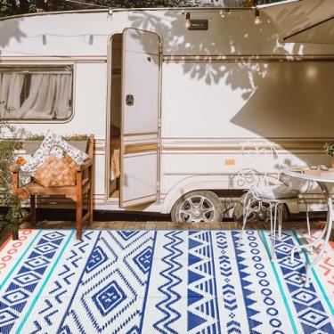 Imagem de Tapete de pátio ao ar livre à prova d'água para acampamento - 20 x 25 cm, tapete de área para ambientes externos, tapete de palha de plástico para área de pátio e trailer, tapete de varanda para