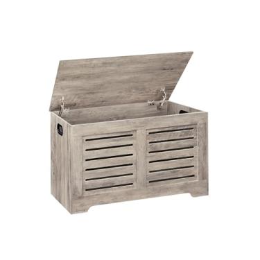 Imagem de DINZI LVJ Baú de armazenamento, caixa de brinquedos de madeira flip-top com 2 dobradiças de segurança, banco de armazenamento de sapatos de entrada, porta-malas de armazenamento grande resistente para