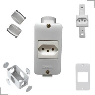 Imagem de KIT Tomada Simples Branca 10a + Condulete Sobrepor 4/2pol + Placa + Ad