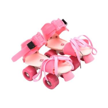 Imagem de rockible Patins de patins ajustáveis ​​para crianças, fila dupla, treinamento fácil de 4 rodas Rollerskate para crianças meninos iniciantes e meninas presentes, Rosa
