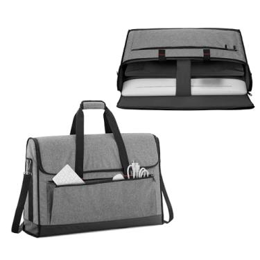 Imagem de Trunab Estojo de transporte de monitor com 24 polegadas Bolsa de viagem acolchoada com capacidade para até 2 telas LCD/TVs, não compatível com iMac ou computador tudo-em-um, com bolso de acessórios, alça de ombro, parte inferior de PU, cinza