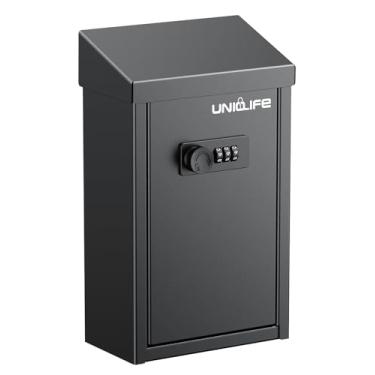 Imagem de Uniclife Caixa de armazenamento SAFEKey para exterior, caixa de doação de metal com trava de combinação, caixa de sugestão segura, caixa de correio montada na parede com compartimento superior, caixa