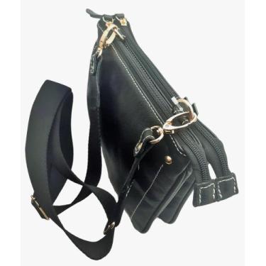 Imagem de Bolsa de Couro Feminina Transversal Média Preta - 831 - Mobelli Cosmét